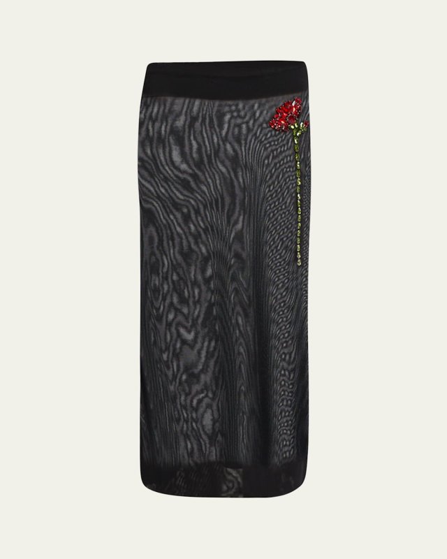 Sheer Column Rose Crystal Midi Skirt